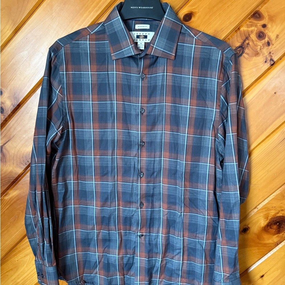 Joseph Men's Brown and Gray Plaid Shirt